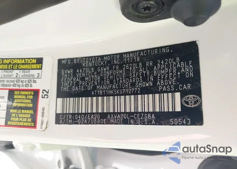 2019 Toyota Camry Se from USA, damaged, VIN 4T1B11HK5KU712772